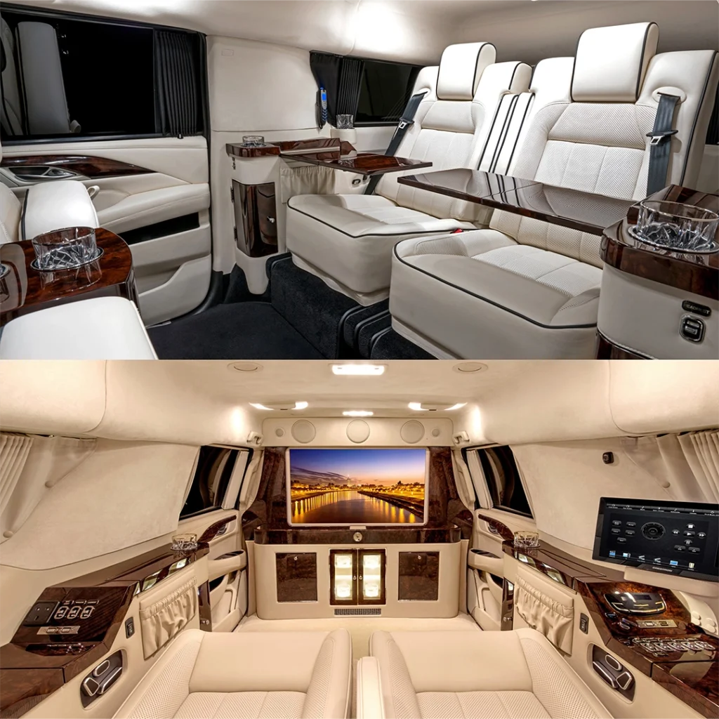 Luxurious private jet interiors with modern amenities.