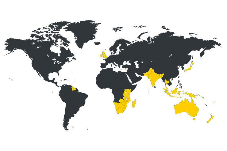 graphic of all right hand drive countries Autogroup International can export vehicles to