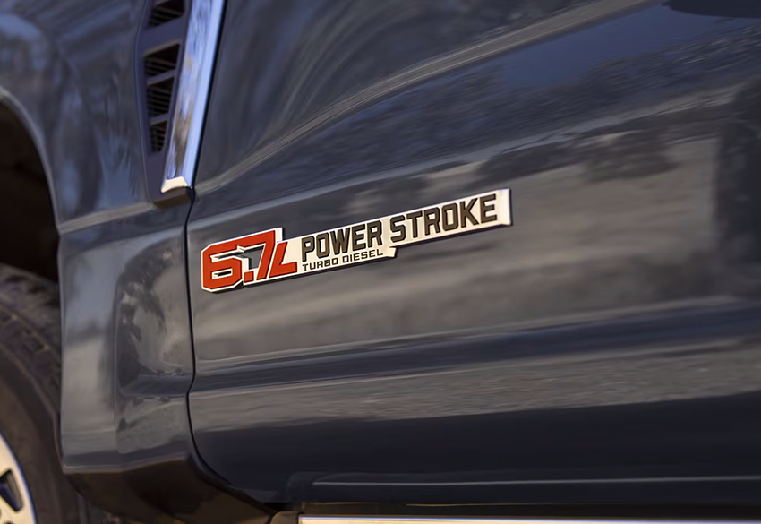 Ford F-250 Super duty exterior engine badge close up