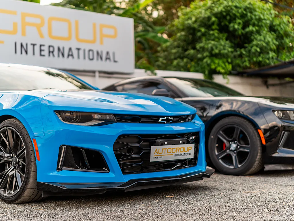 Front left side of Chevrolet Camaro Zl1 and Camaro 2SS that have been converted to right hand drive by autogroup