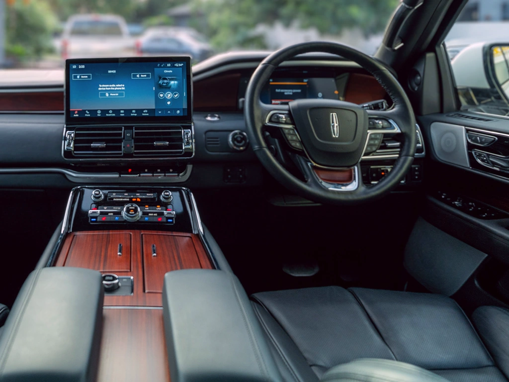 right-hand drive 2024 lincoln navigator black label edition - interior dashboad console and steering wheel on right hand side