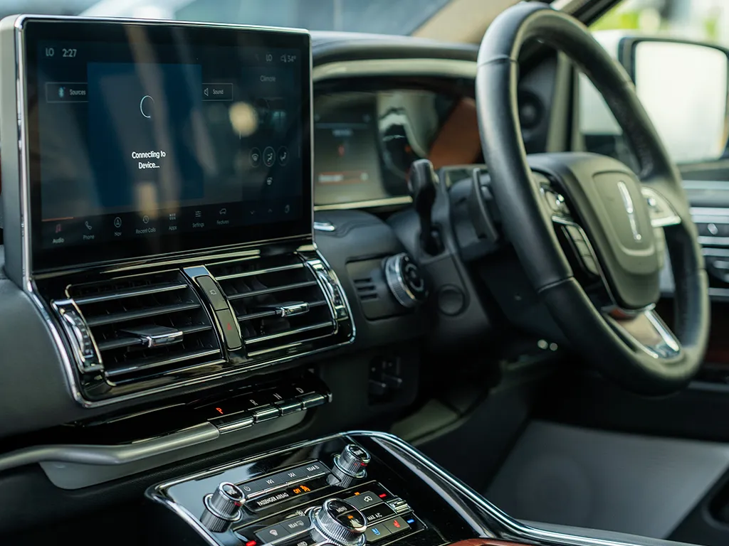 right-hand drive 2024 lincoln navigator black label edition - interior dashboad console and steering wheel on right hand side