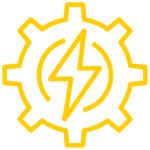 Yellow gear icon with lightning bolt