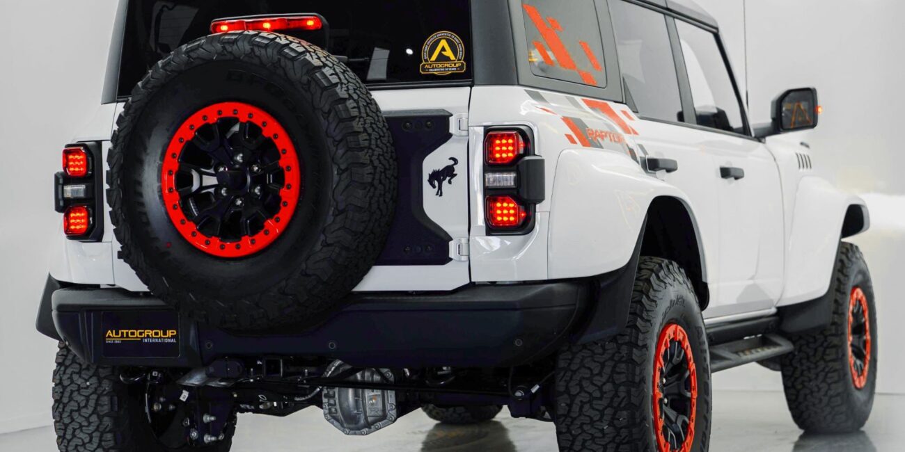 The rugged back-end of the 2025 Ford Bronco Raptor SUV in right-hand drive at Autogroup International