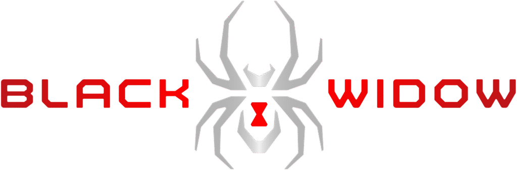 Black Widow logo with spider design