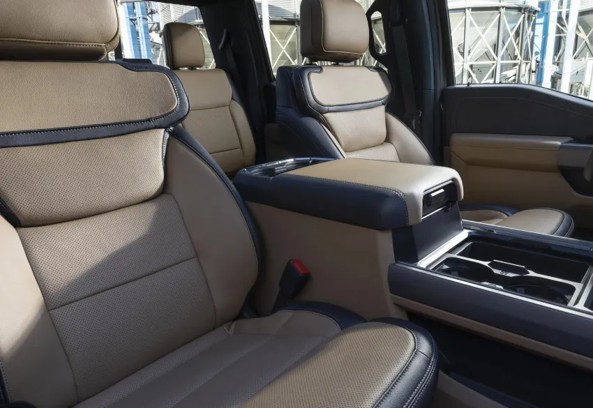2026 Ford F 550 interior with leather seats and console