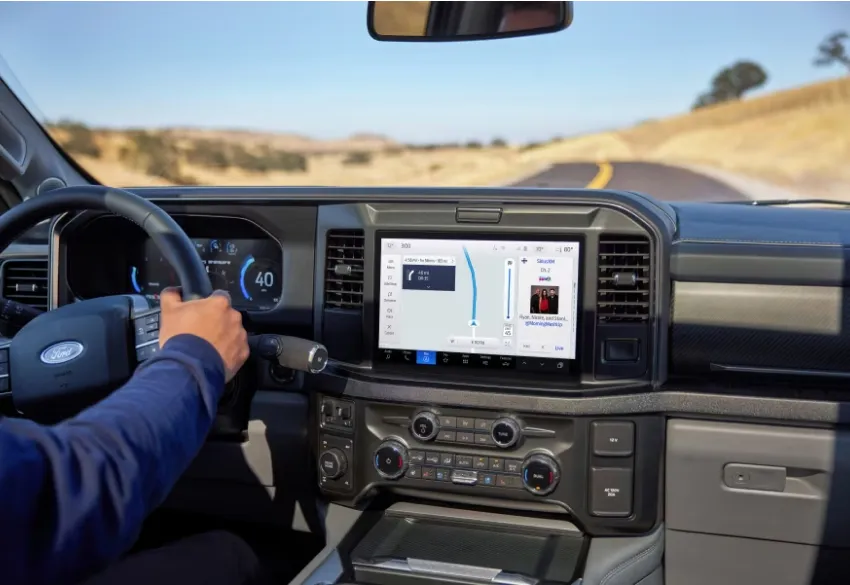 2026 Ford F 550 Super Duty truck interior with navigation touchscreen display