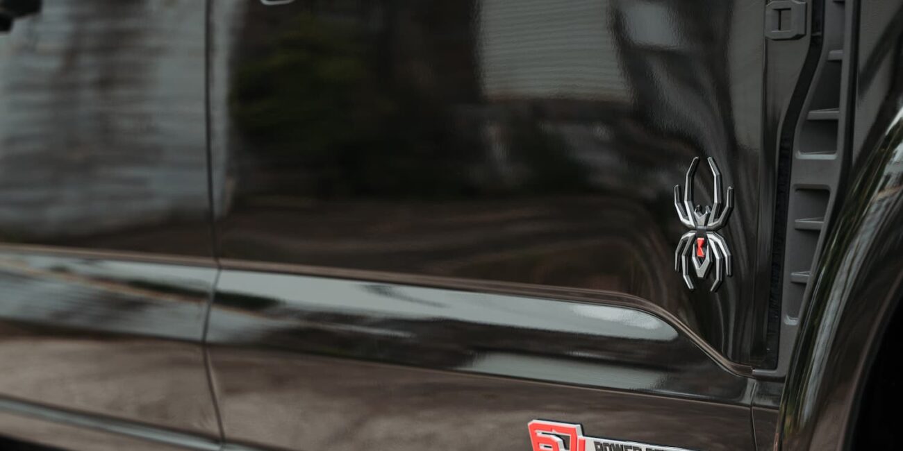 Black Ford F-250 truck with Power Stroke badge