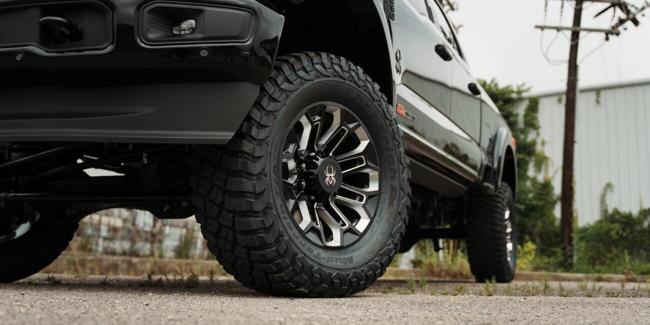 Off-road truck with rugged all-terrain tires