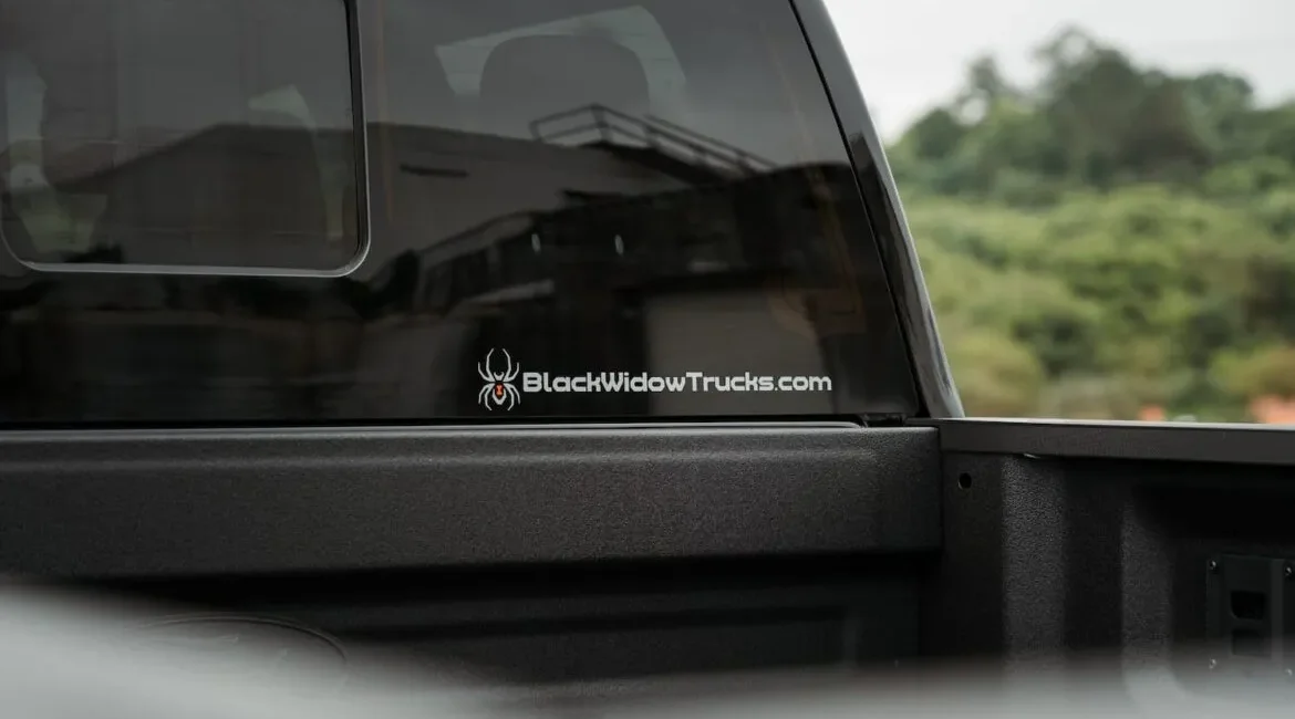 Black Widow Trucks logo on truck window