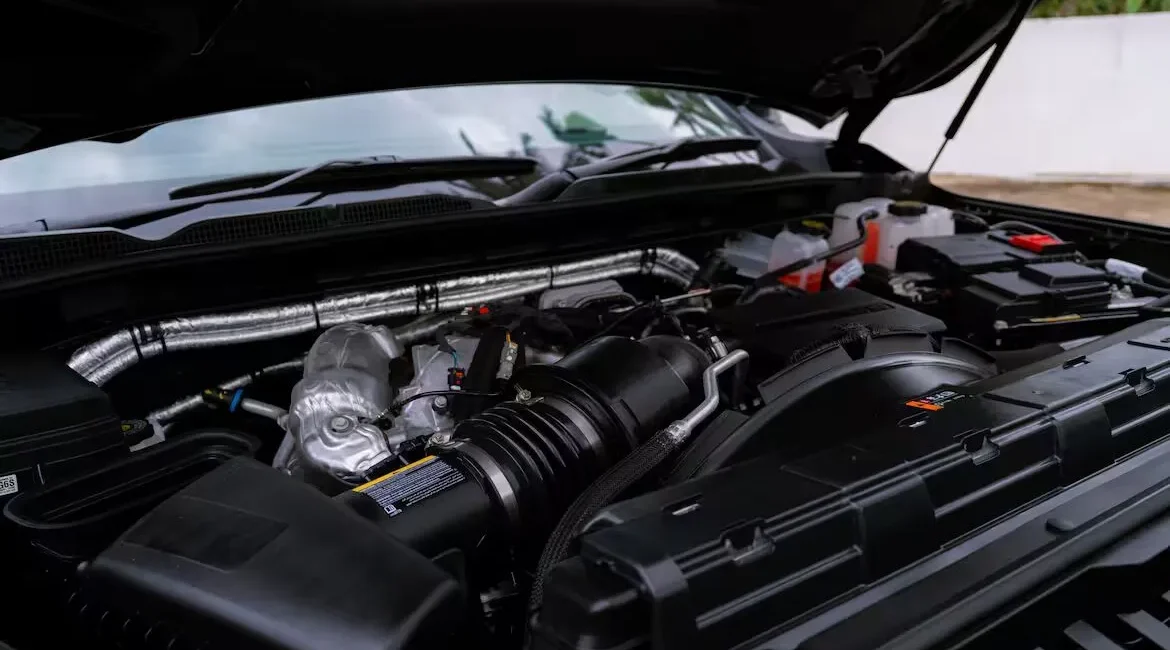 Close-up view of a car engine bay