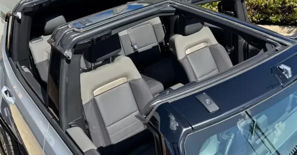 Convertible SUV interior with open roof view