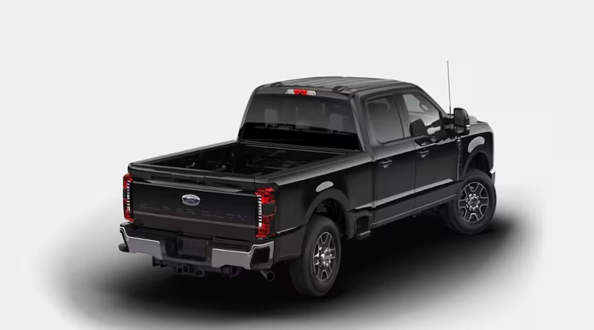 Black pickup truck rear view