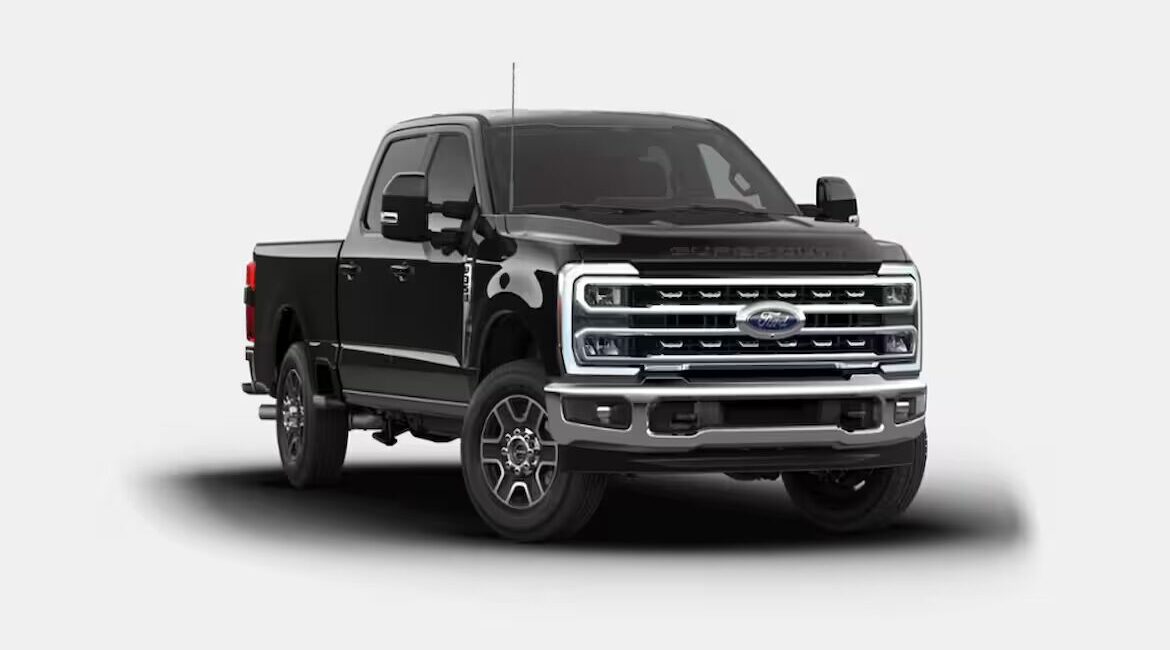 Black Ford pickup truck front angle