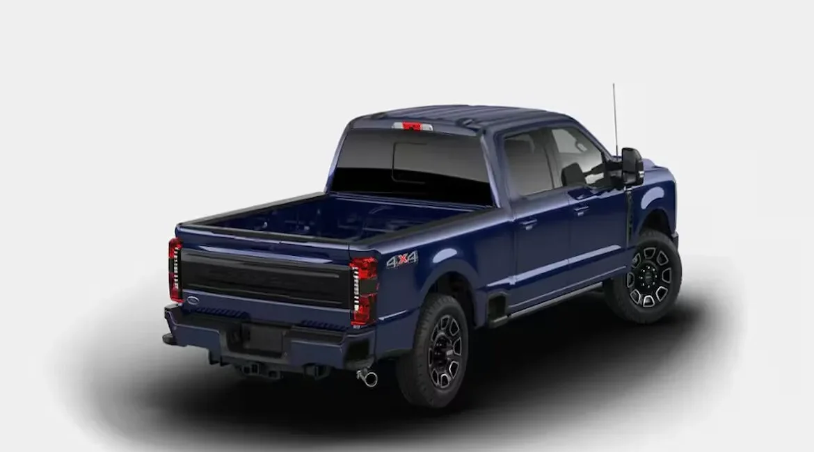 Blue 4x4 pickup truck rear view