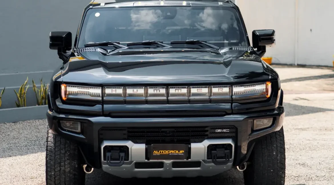 Front view of black GMC Hummer EV truck