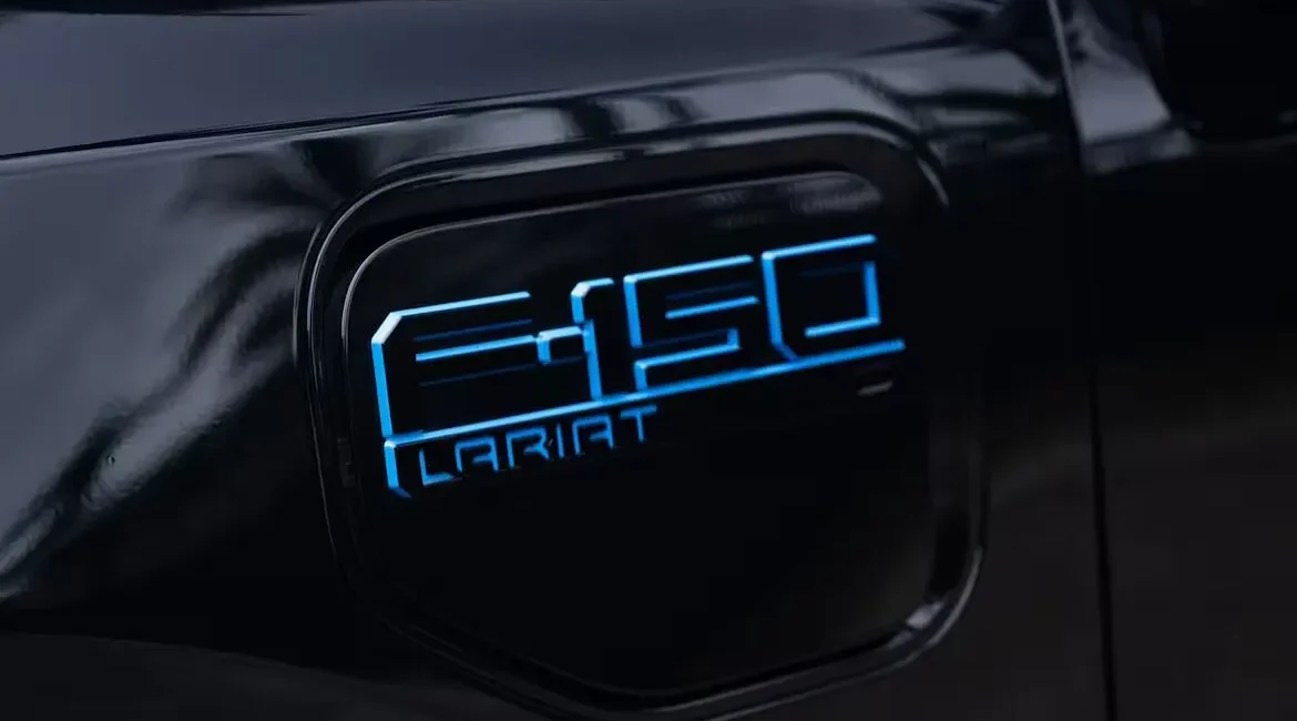 Close-up of F-150 Lariat truck badge