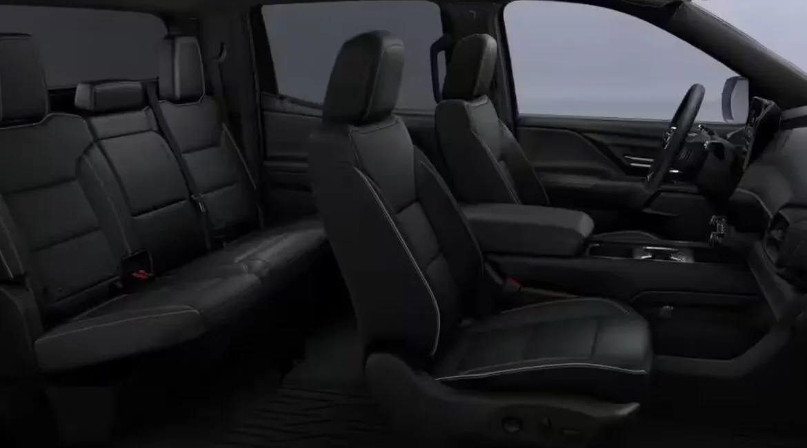 Modern truck interior with black leather seats