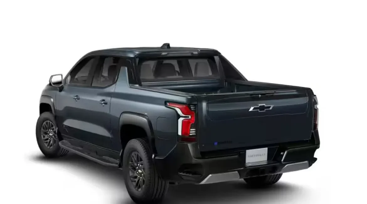 Dark gray Chevrolet pickup truck rear view