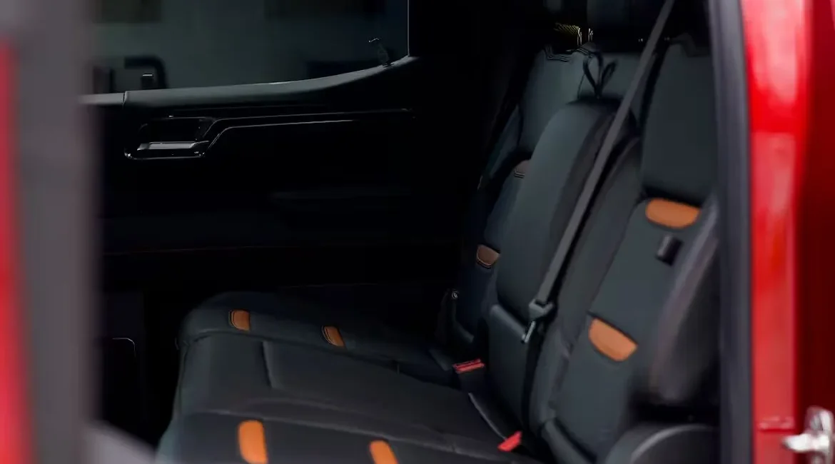 Black leather truck back seat interior