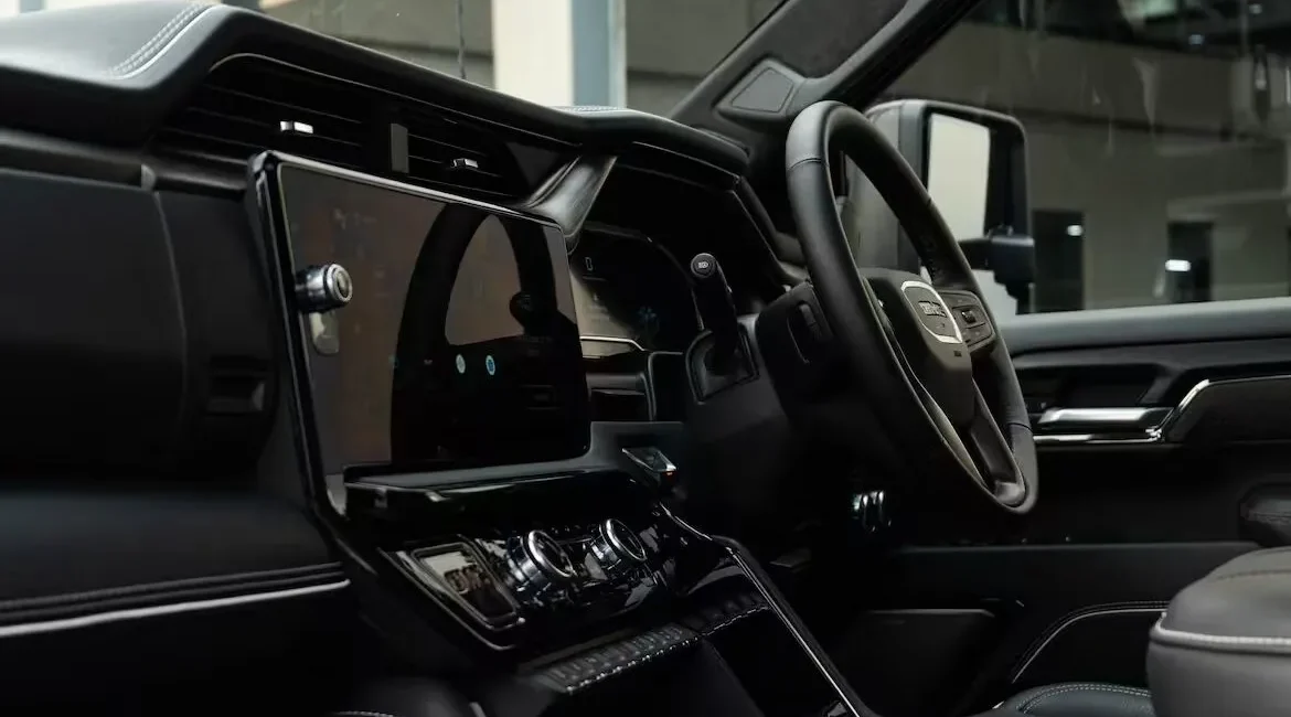 Modern car interior with touchscreen dashboard