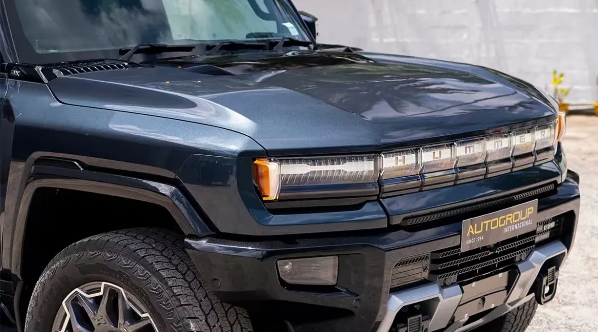 Front view of black Hummer electric truck