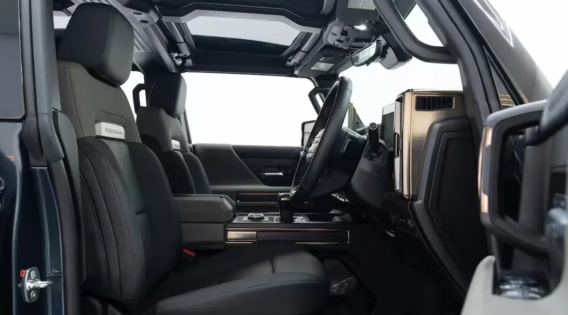 Modern SUV interior with black leather seats