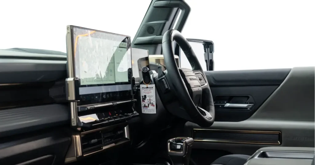 Modern electric truck interior with touchscreen display