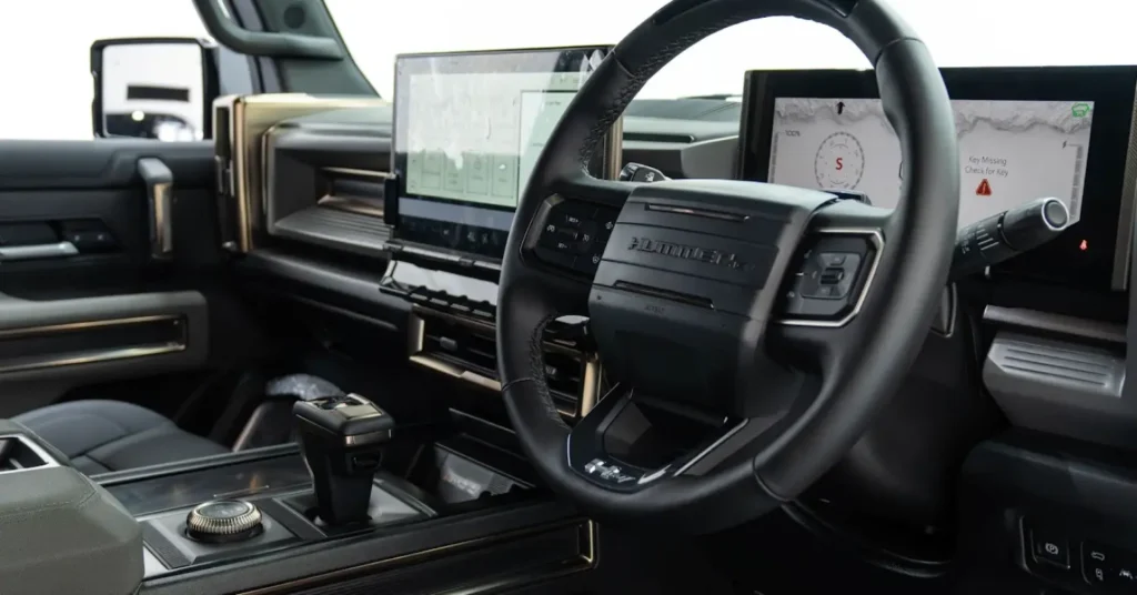 Modern electric truck interior with digital dashboard