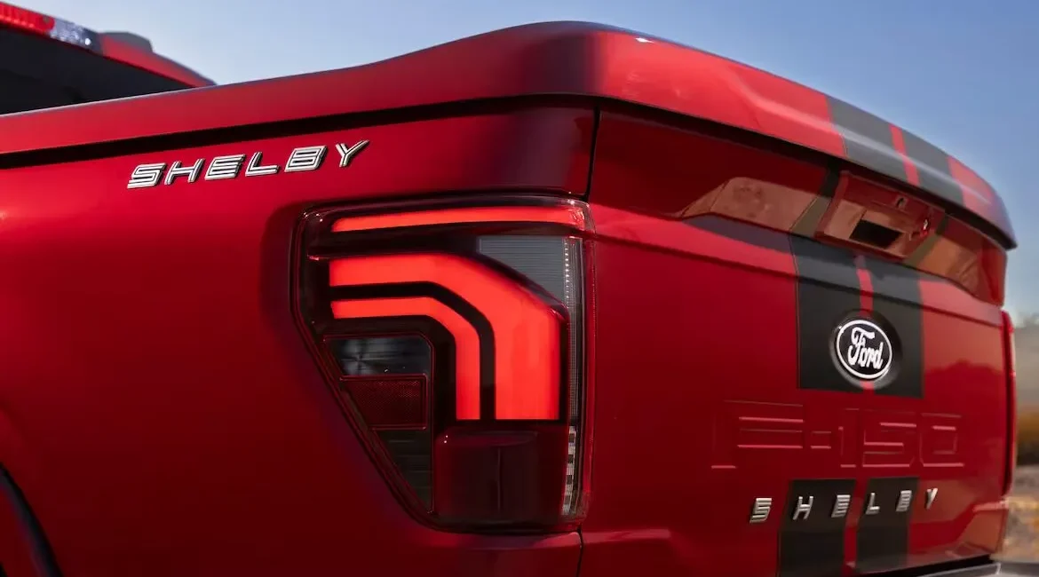 Red Ford Shelby F-150 truck rear view