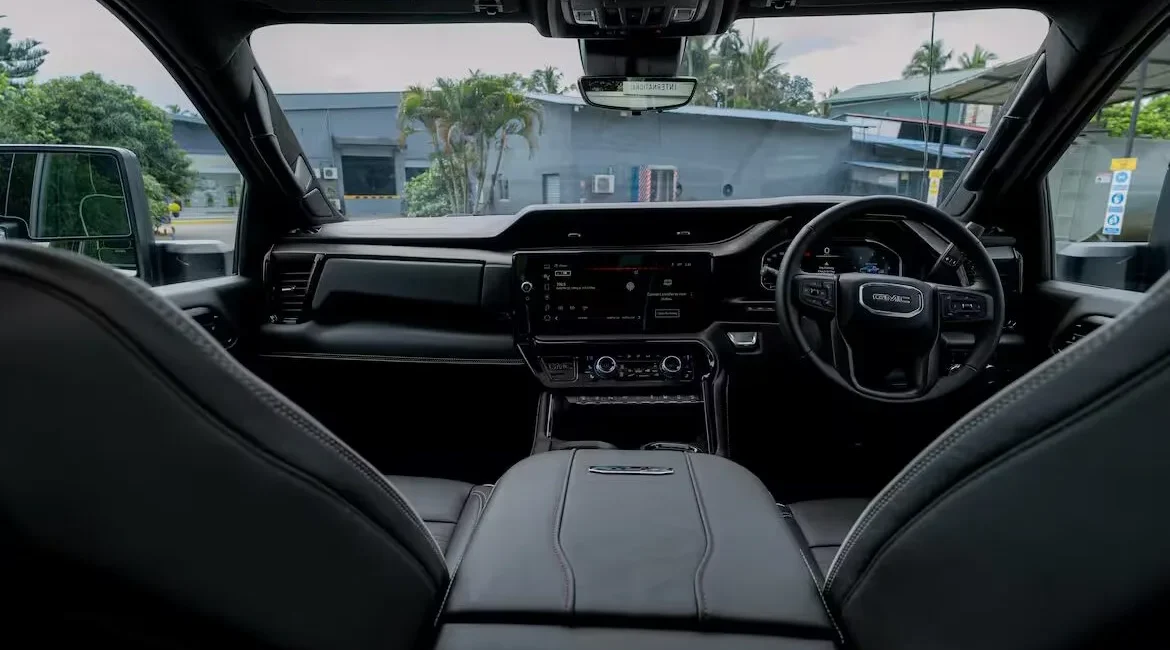 Modern GMC truck interior with leather seats