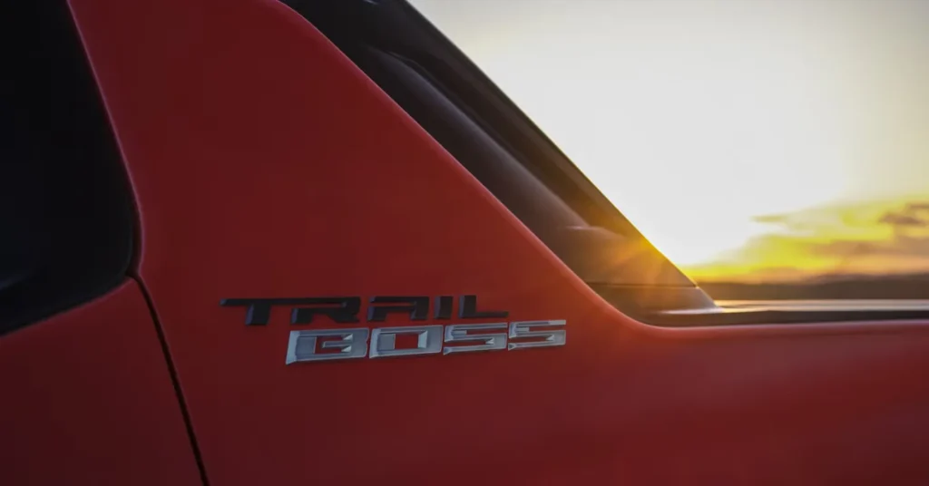 Trail Boss truck badge at sunset