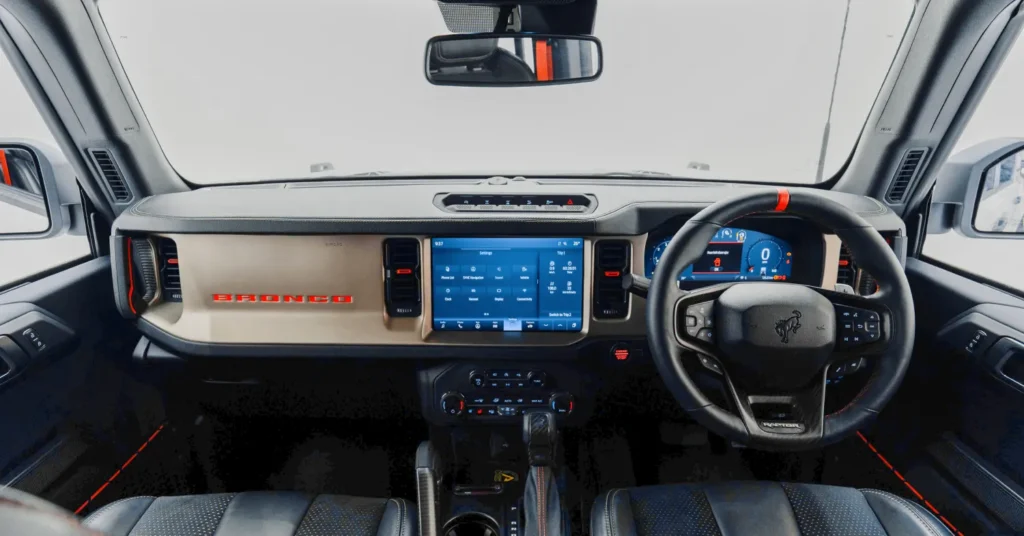 Ford Bronco dashboard with digital display and steering wheel